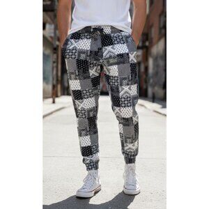 Fresh Prints of Bel-Air Joggers XL Black White Patchwork Streetwear NWT